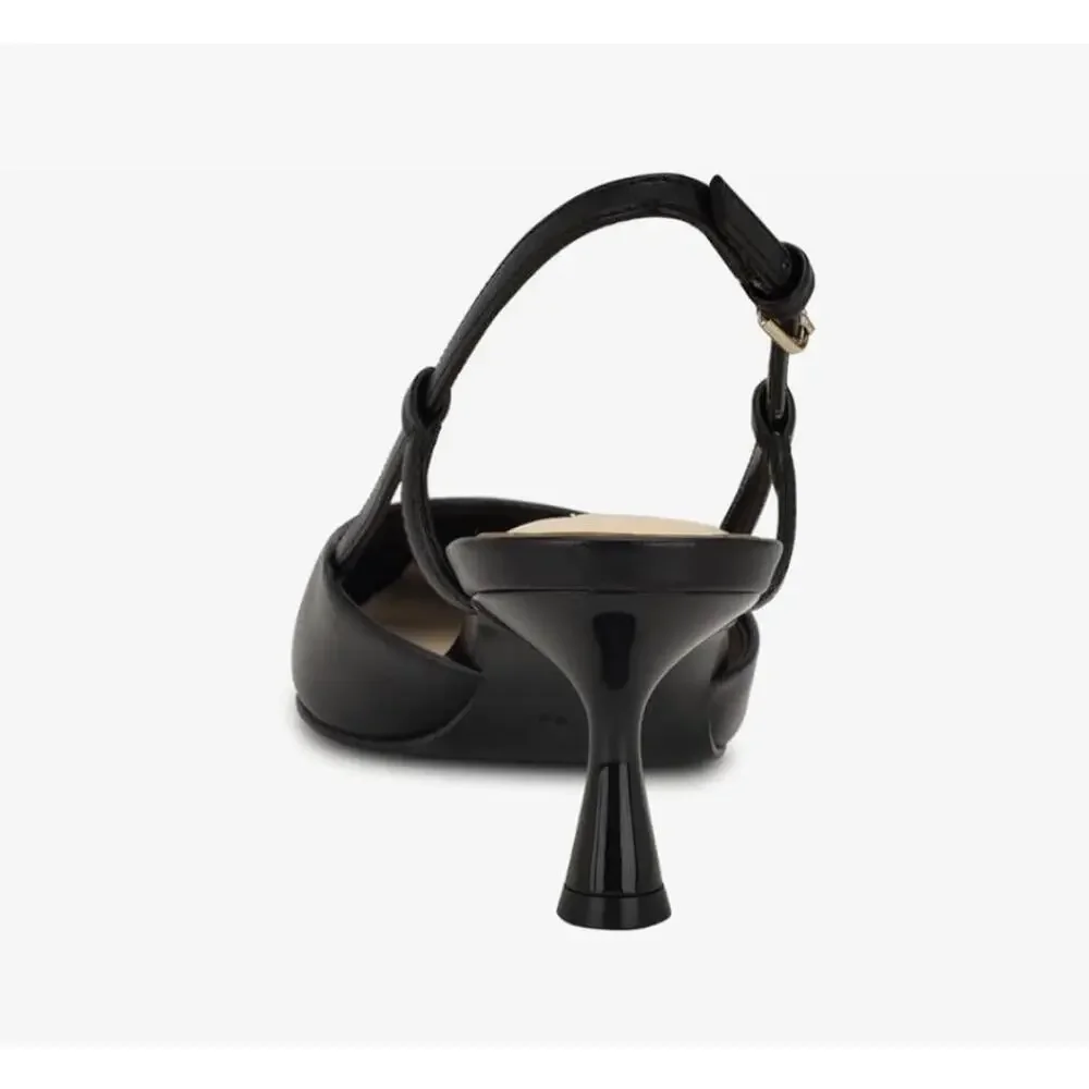 Nine West Women's Black Rizzy Slingback Kitten Faux Leather Heels 7.5 NEW - Picture 2 of 8